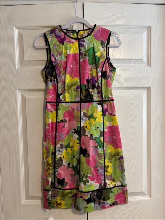 Calvin Klein Dresses & Skirts - Calvin Klein Floral Dress in Pink, Yellow & Green with Black Trim